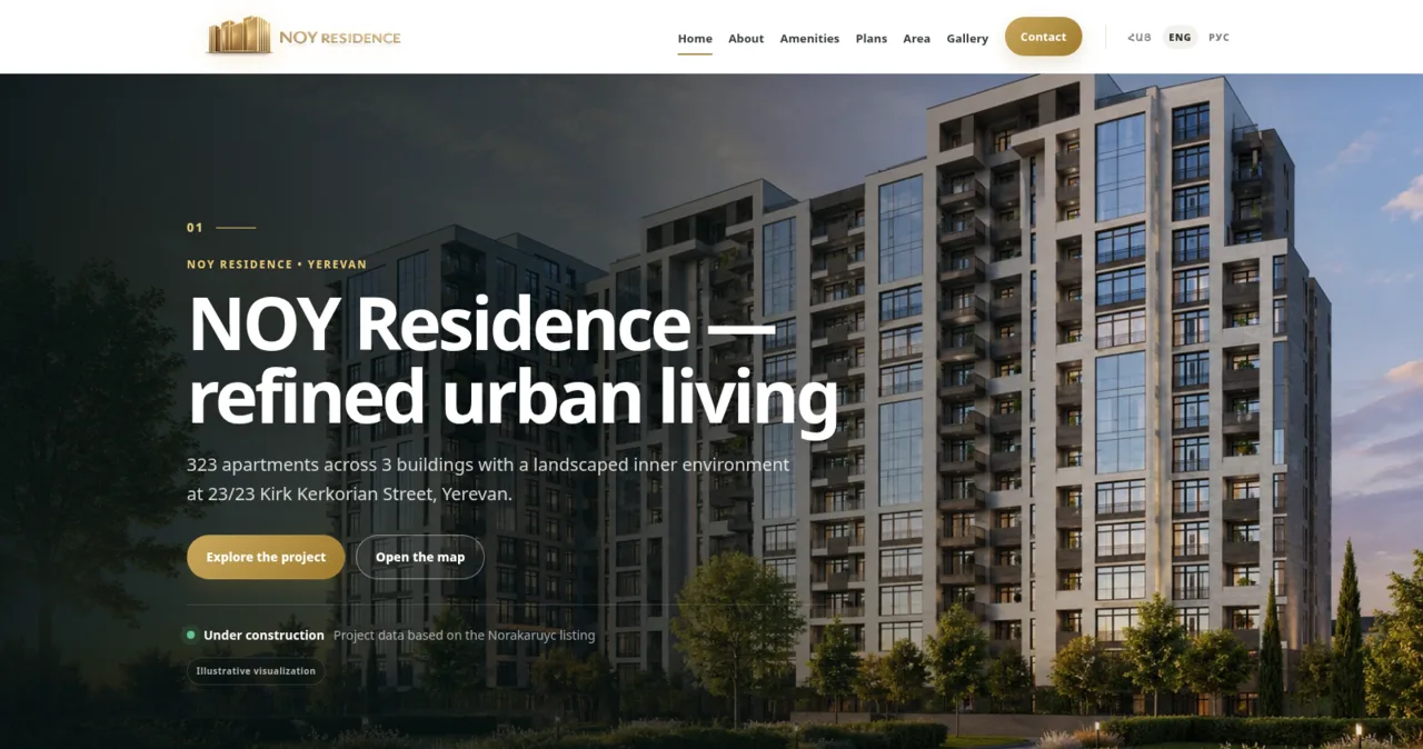 Screenshot van de website NOY Residence
